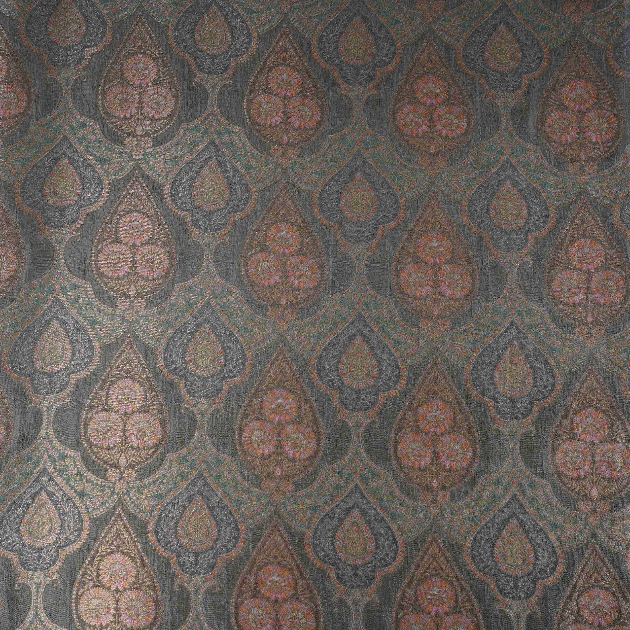 Olive Charcoal Jamawar Dola Jacquard Fabric SGS-30715 - TradeUNO