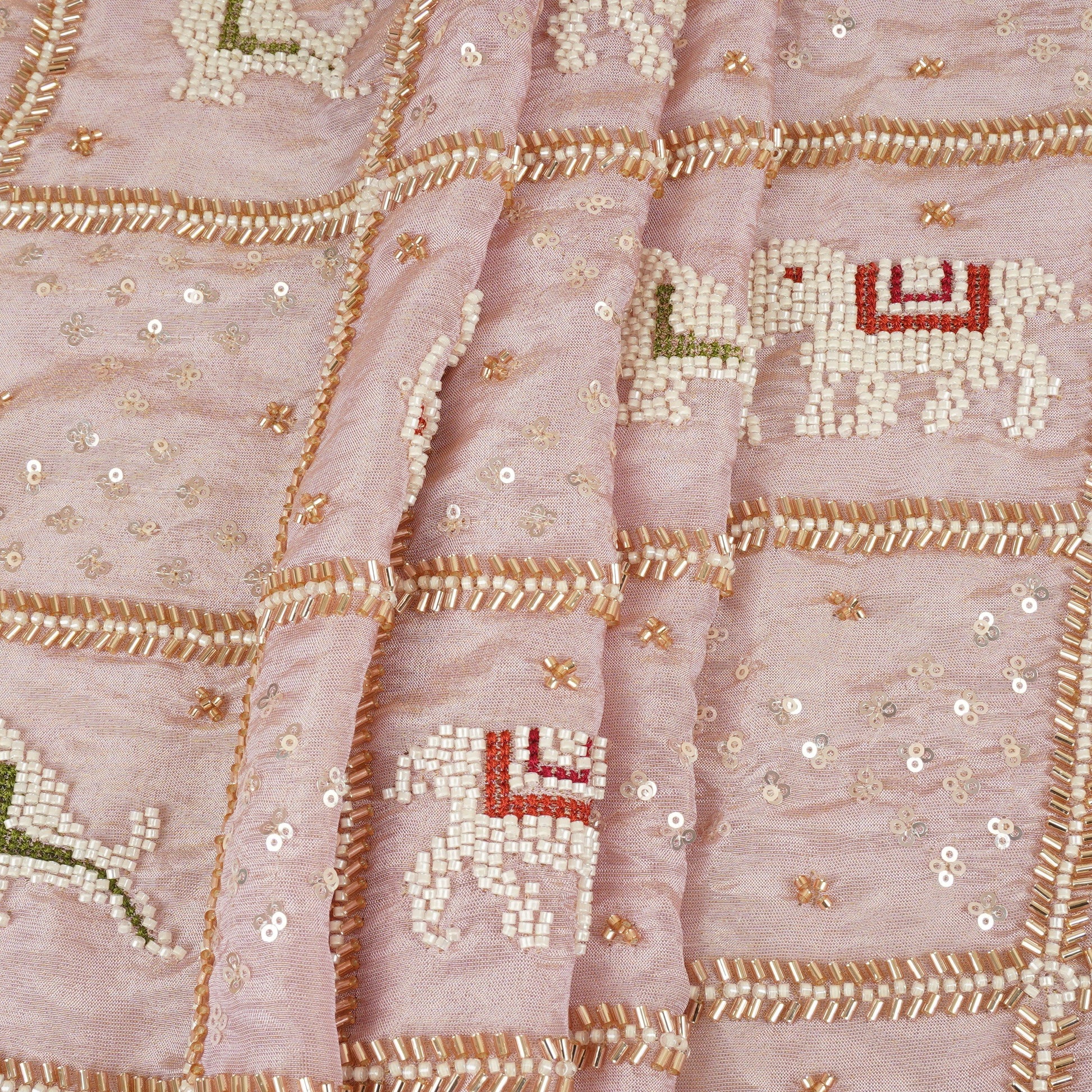 Baby Pink Sequins Cutdana embroidery Tissue Fabric AC-29210