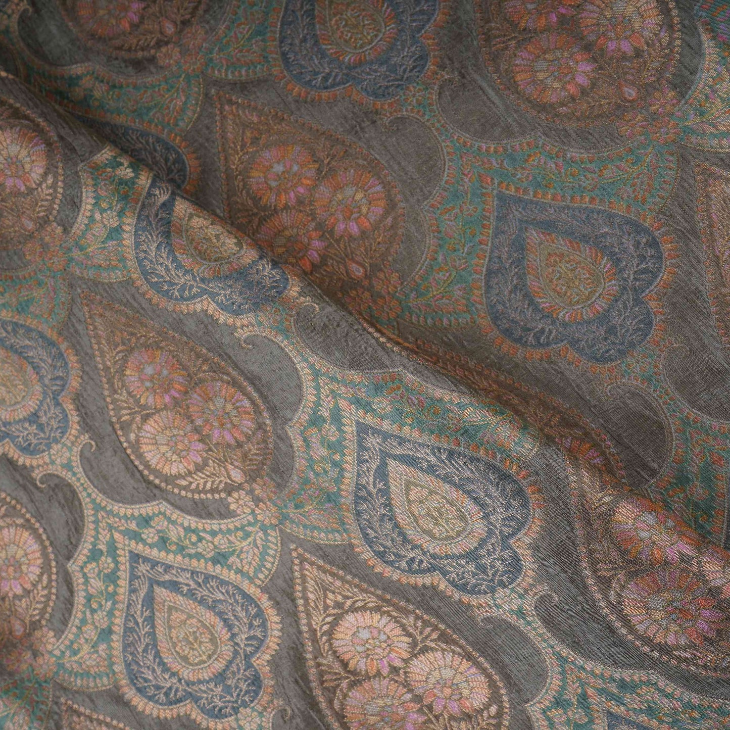 Olive Charcoal Jamawar Dola Jacquard Fabric SGS-30715