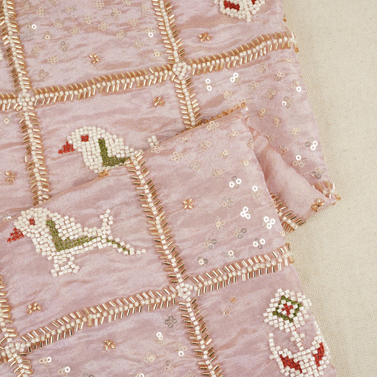 Baby Pink Sequins Cutdana embroidery Tissue Fabric AC-29210