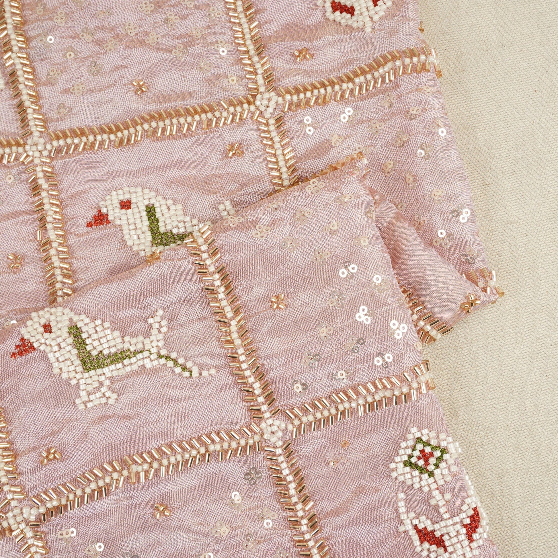 Baby Pink Sequins Cutdana embroidery Tissue Fabric AC-29210
