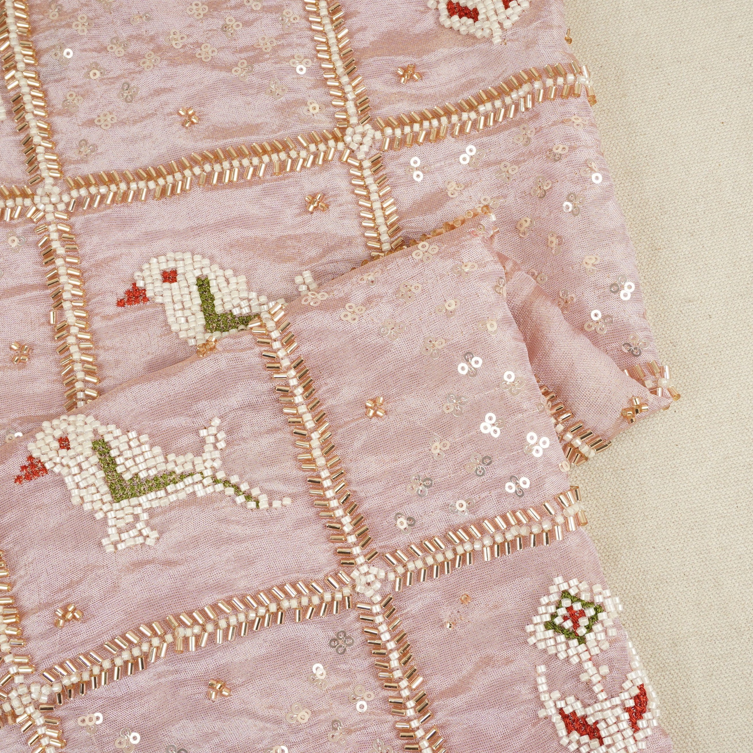 Baby Pink Sequins Cutdana embroidery Tissue Fabric AC-29210