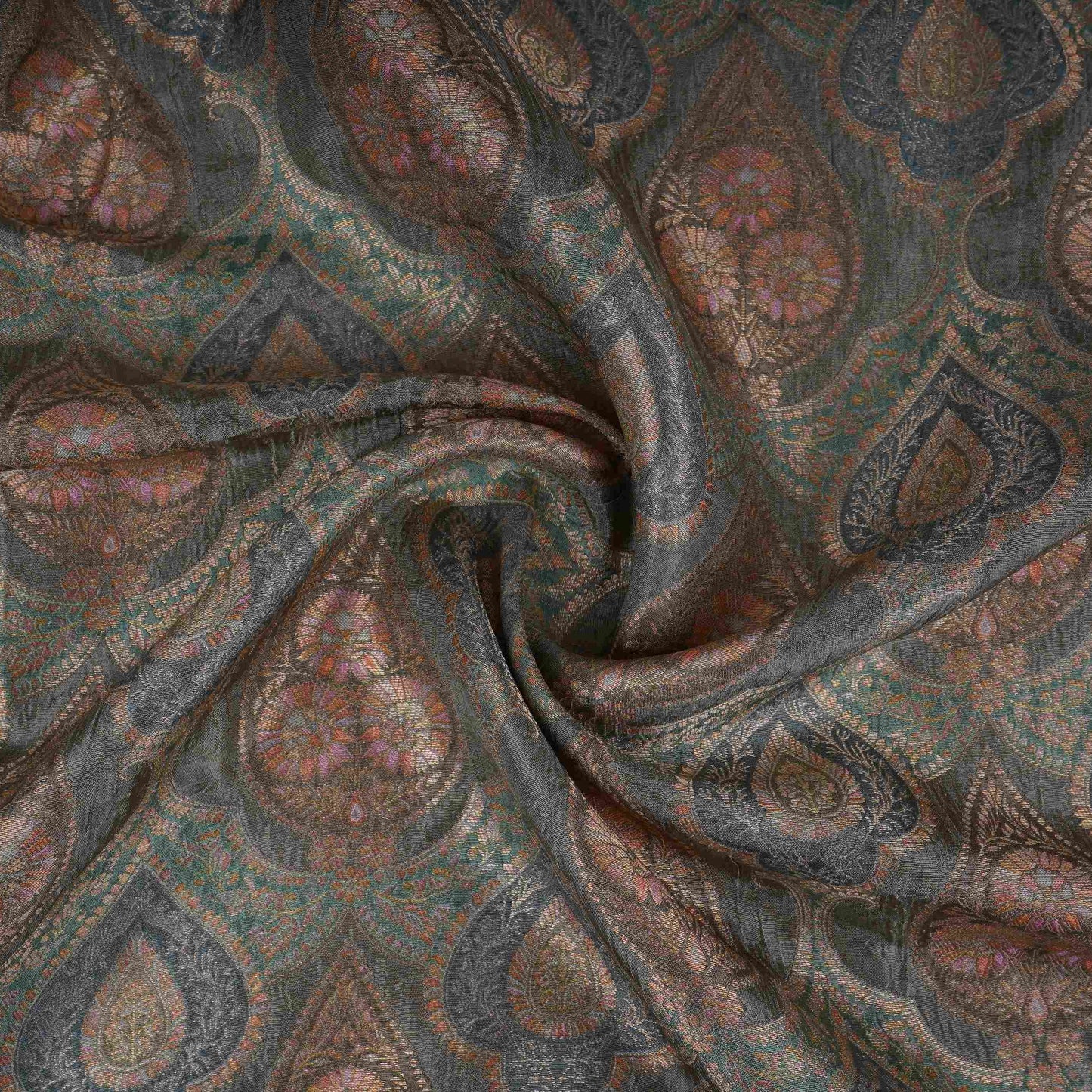 Olive Charcoal Jamawar Dola Jacquard Fabric SGS-30715