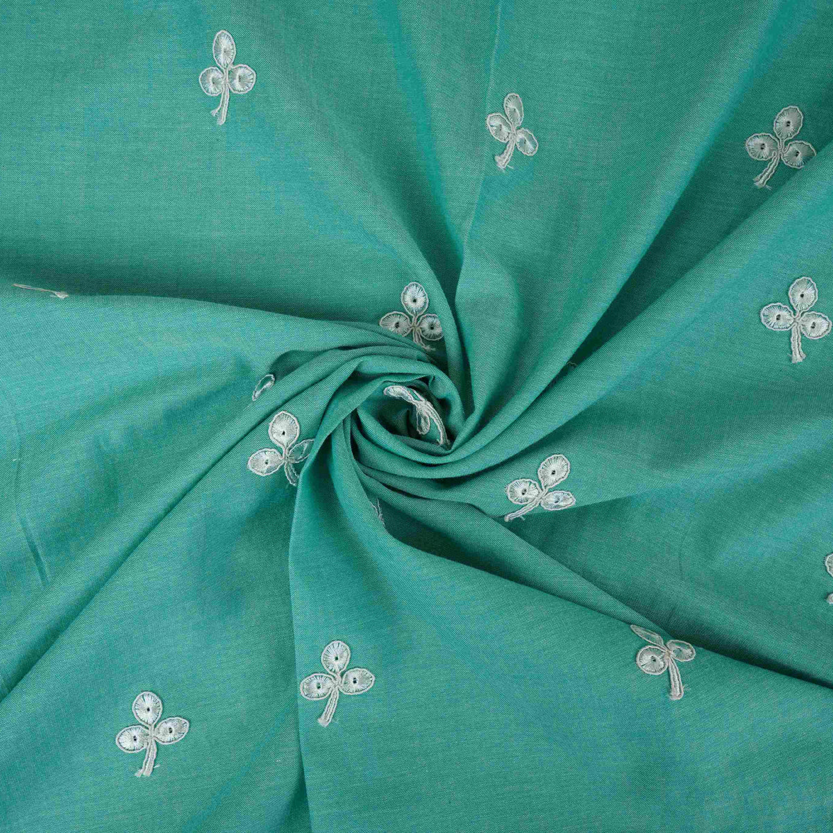 Teal Green Floral Embroidery South Cotton Fabric ZA-30589 - TradeUNO