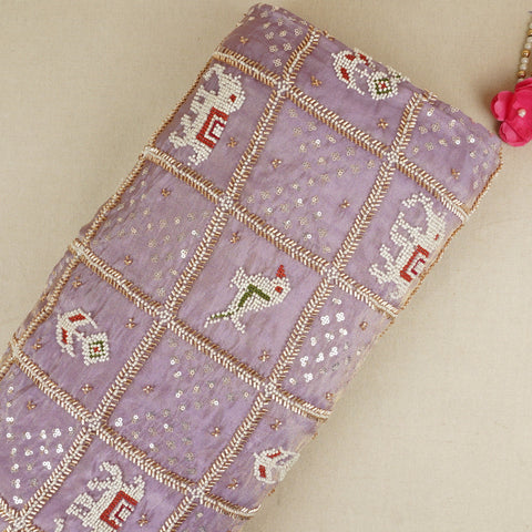 Lavender Sequnis Cutdana embroidery Tissue Fabric AC-29211