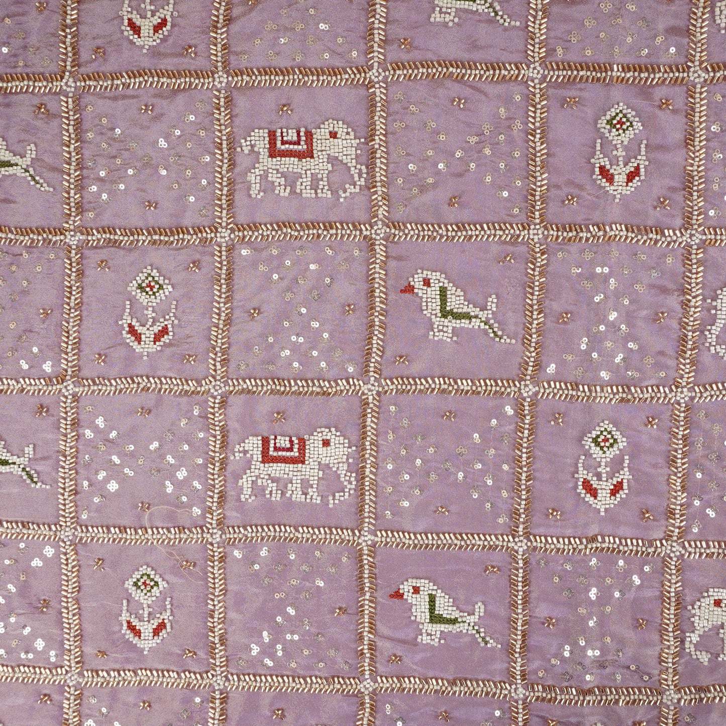 Lavender Sequnis Cutdana embroidery Tissue Fabric AC-29211