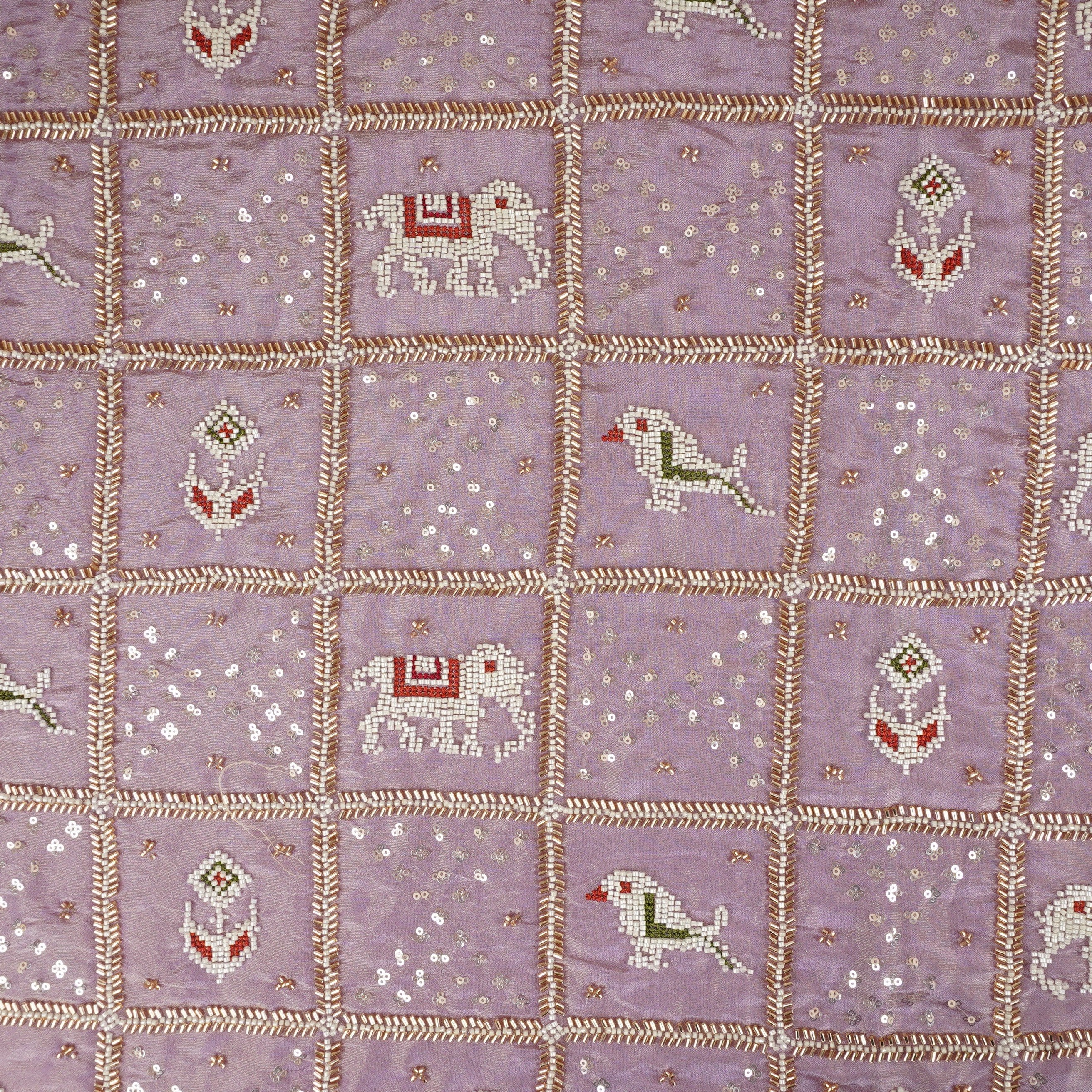 Lavender Sequnis Cutdana embroidery Tissue Fabric AC-29211