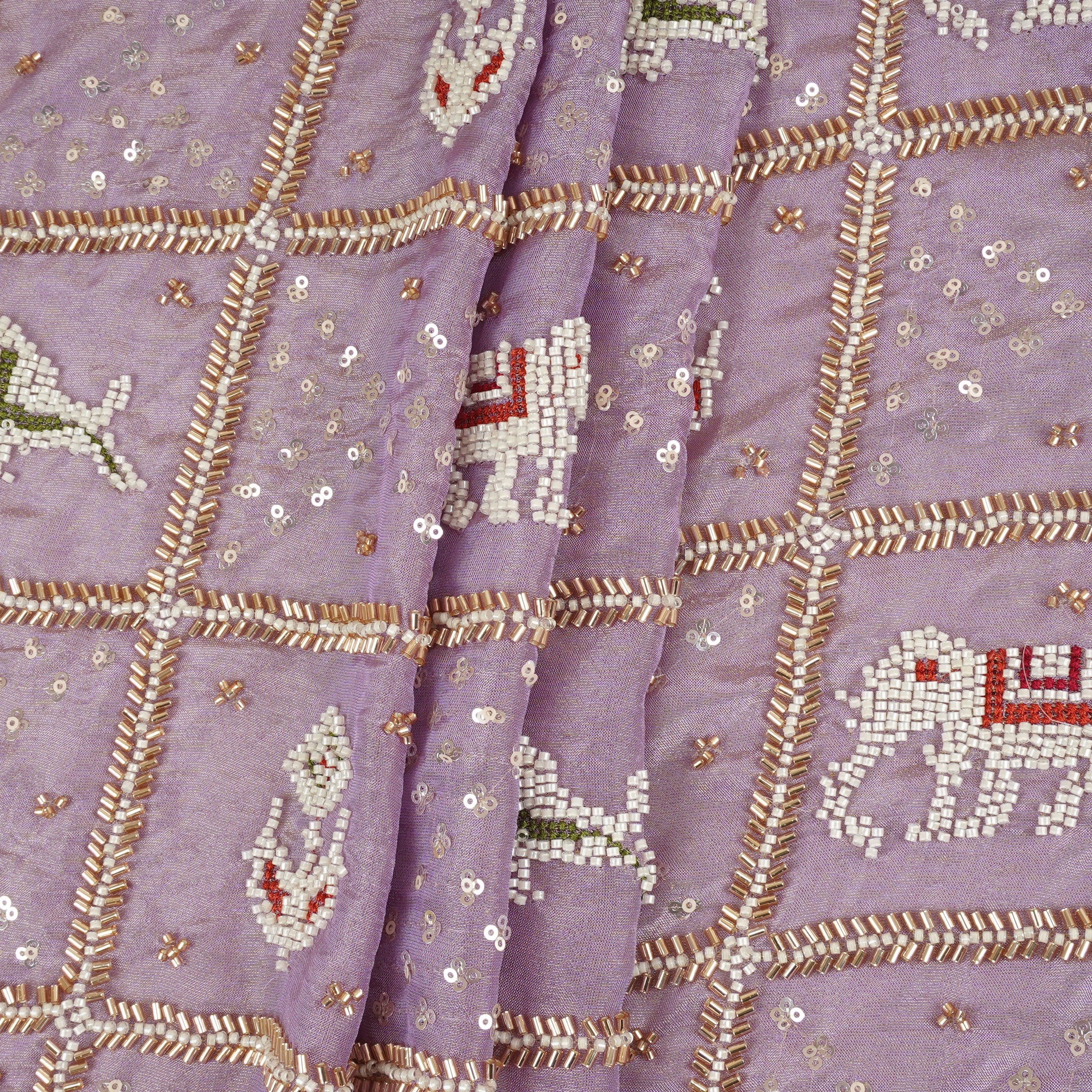 Lavender Sequnis Cutdana embroidery Tissue Fabric AC-29211