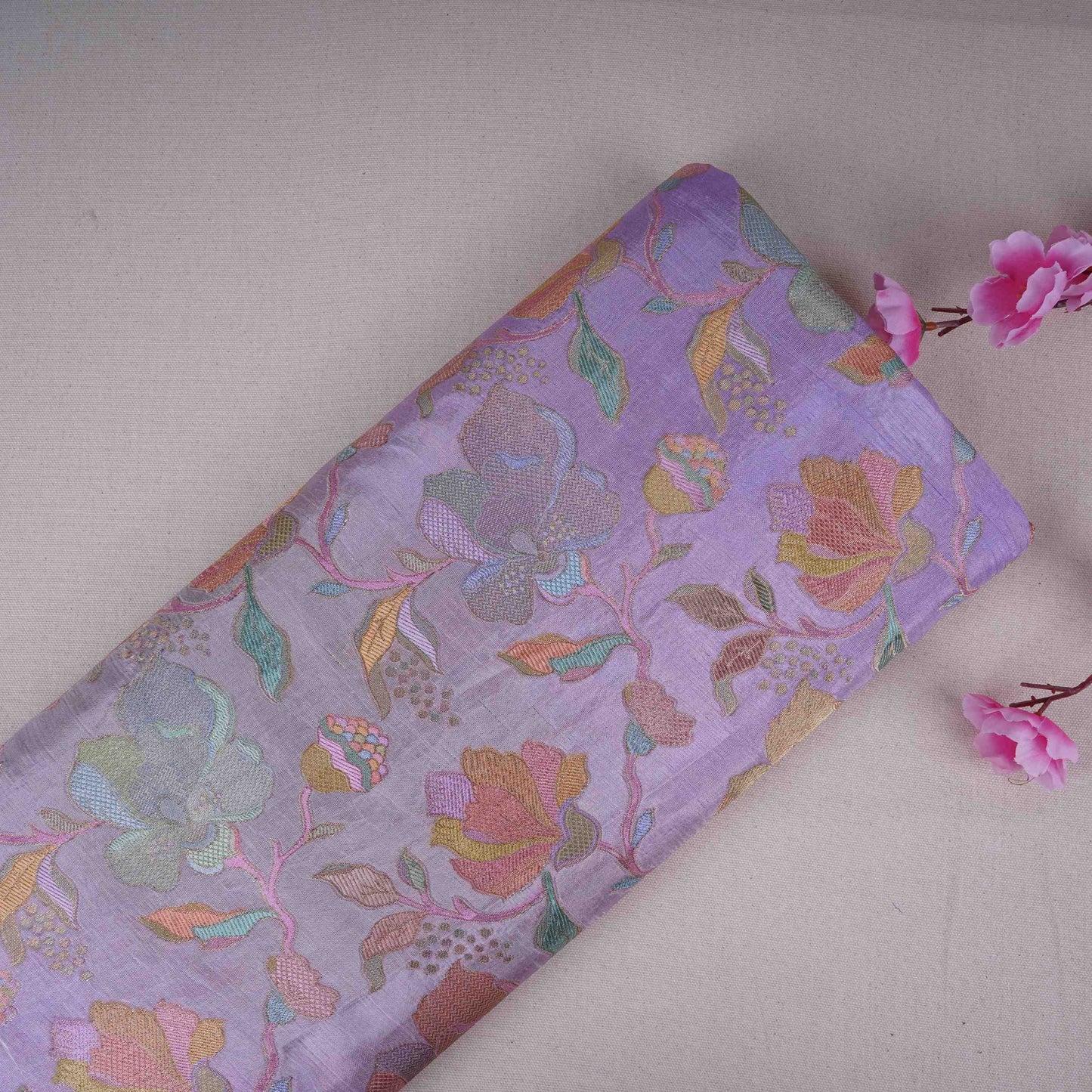 Lilac Floral Jaal Dola Jacquard Fabric SGS-30706
