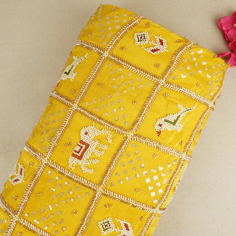 Yellow Sequins Cutdana embroidery Tissue Fabric AC-29213