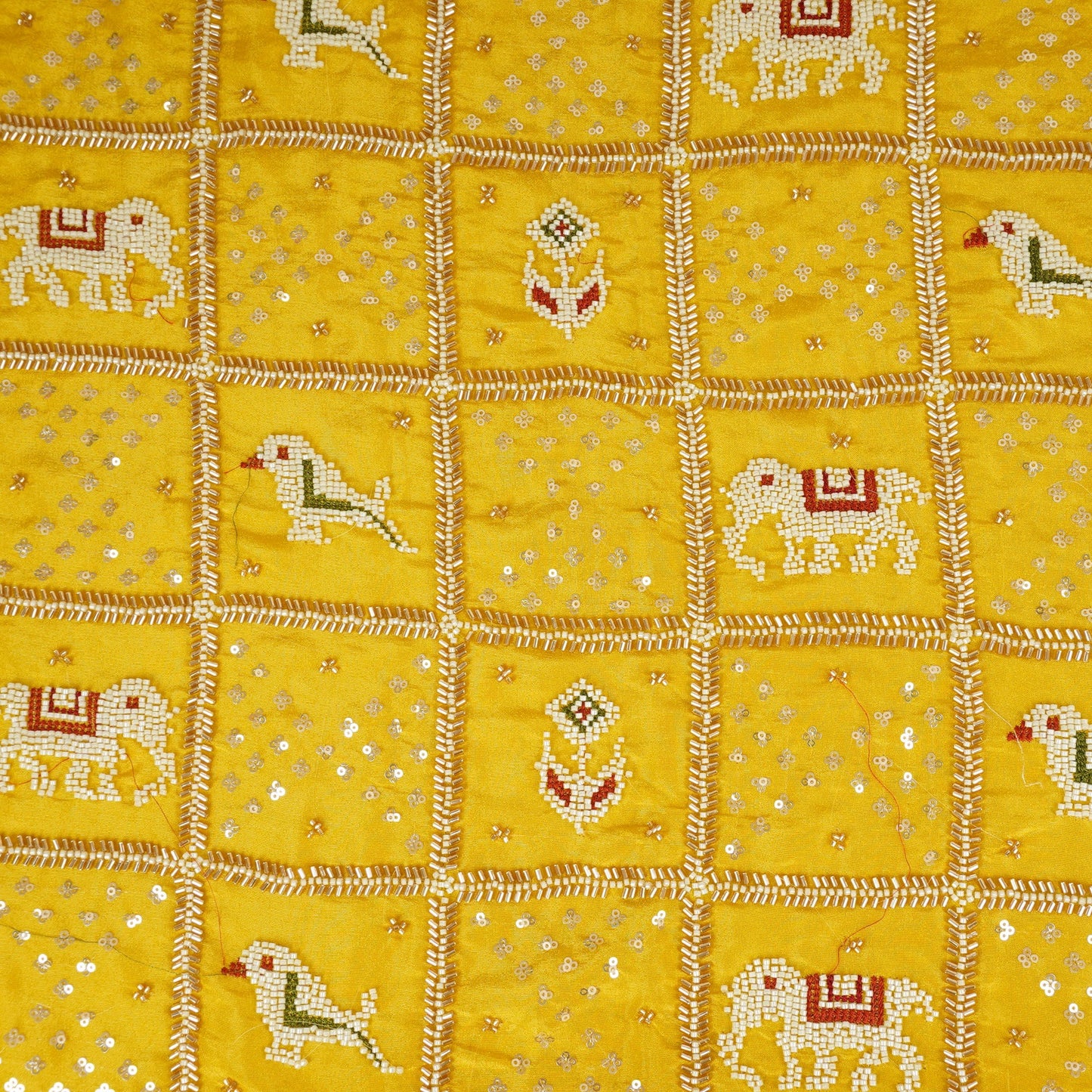 Yellow Sequins Cutdana embroidery Tissue Fabric AC-29213
