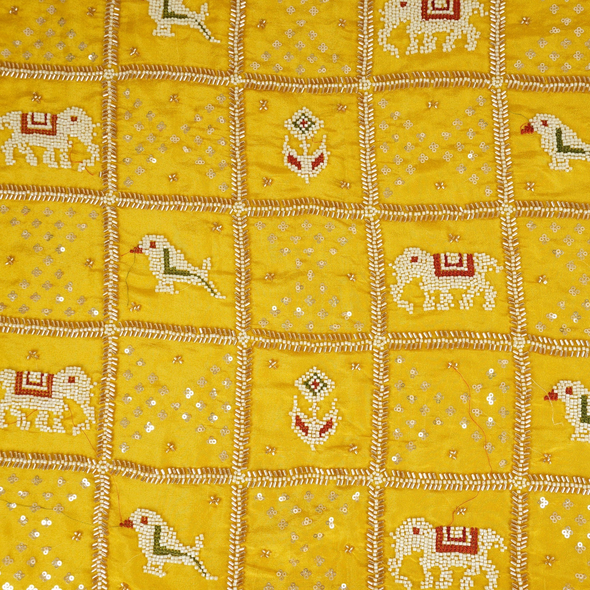 Yellow Sequins Cutdana embroidery Tissue Fabric AC-29213