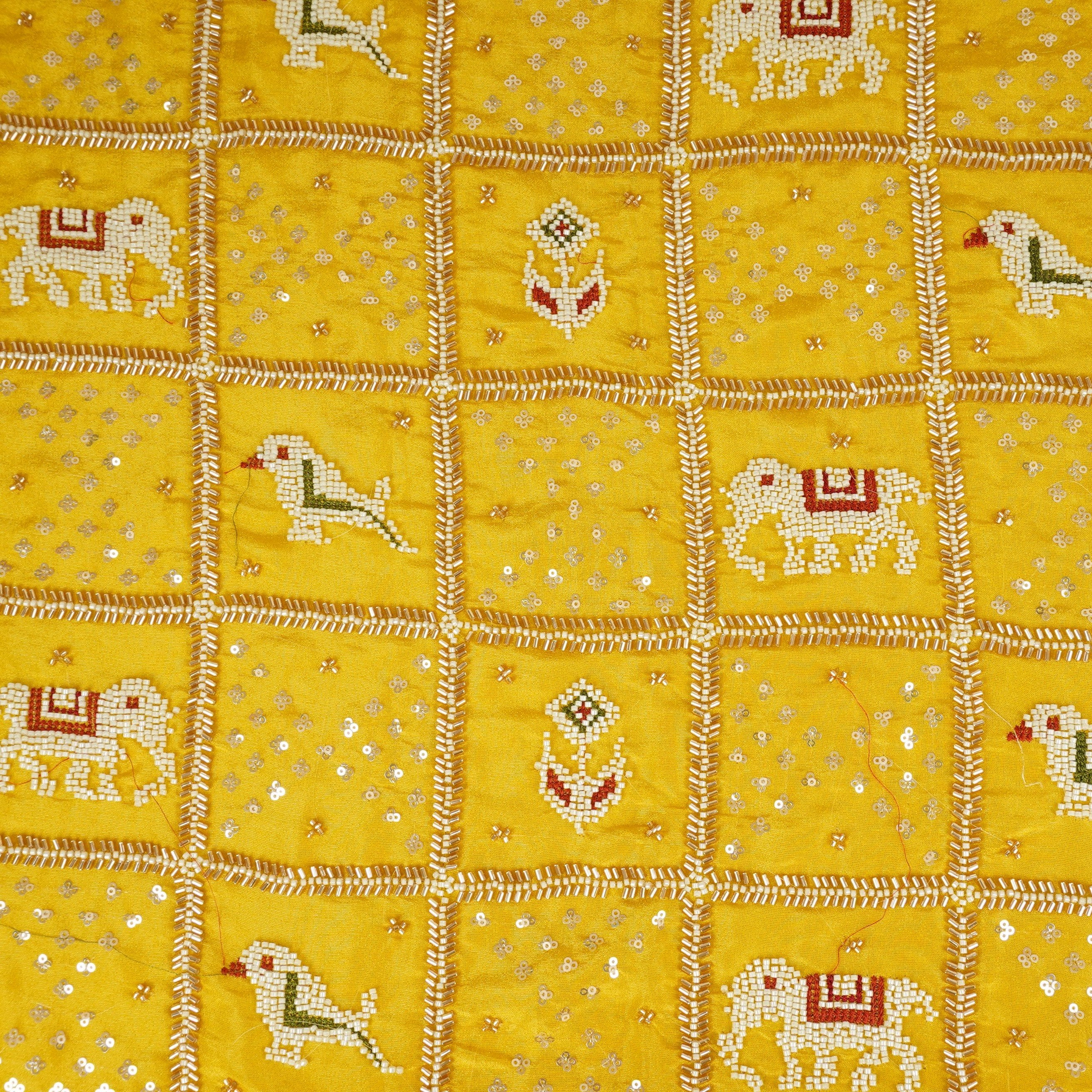 Yellow Sequins Cutdana embroidery Tissue Fabric AC-29213
