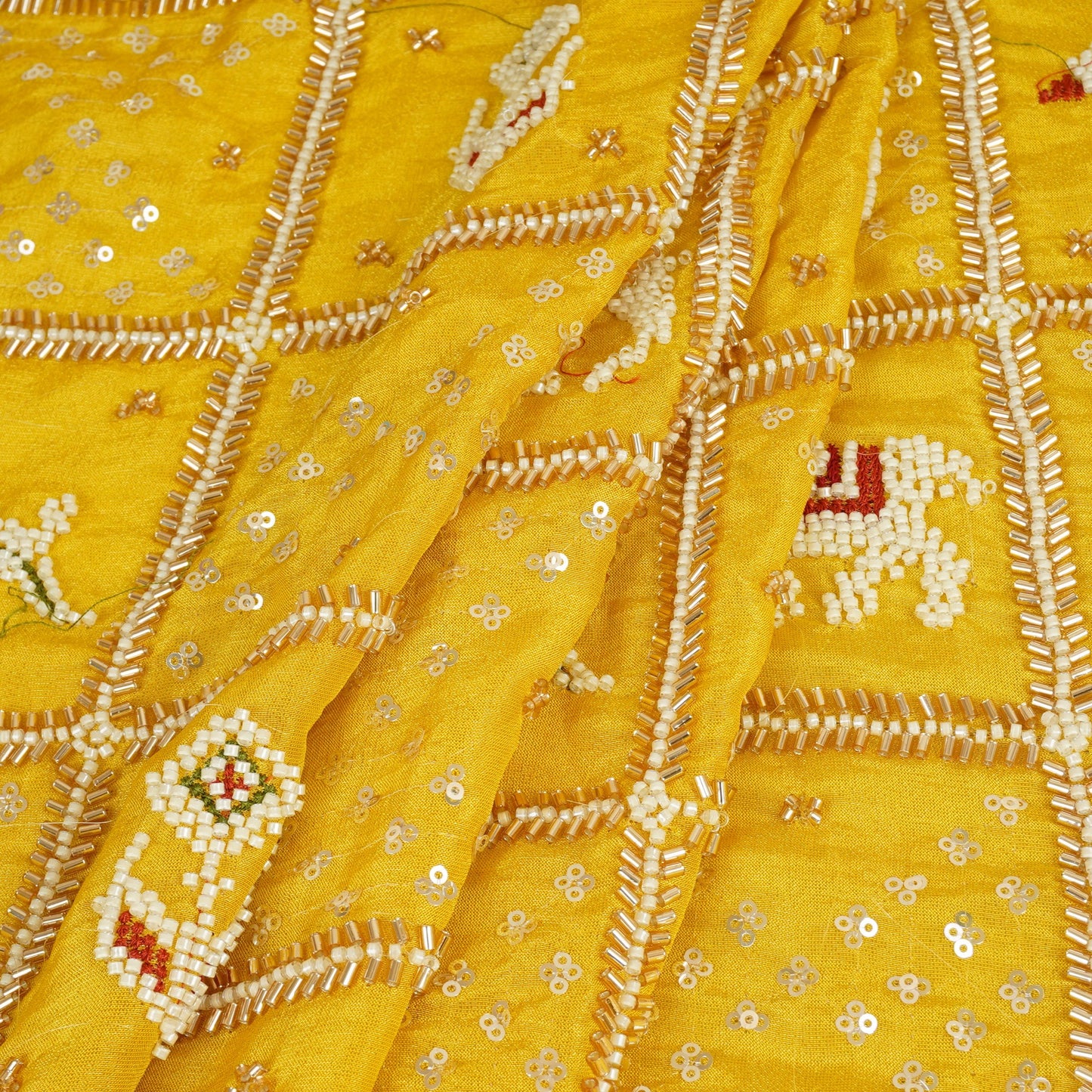 Yellow Sequins Cutdana embroidery Tissue Fabric AC-29213
