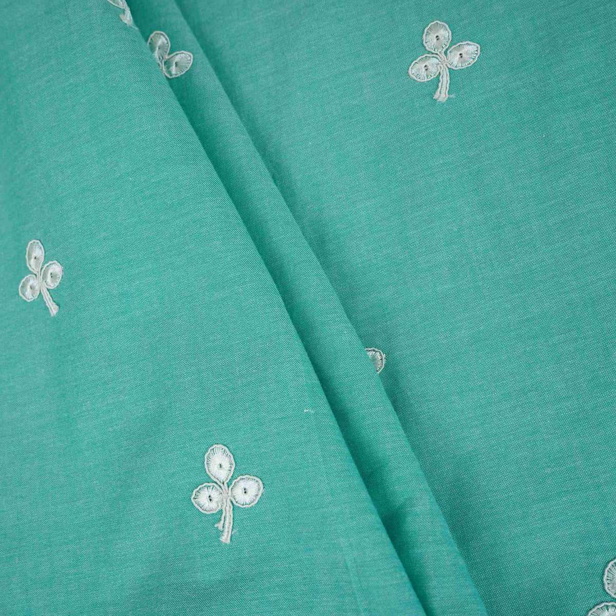 Teal Green Floral Embroidery South Cotton Fabric ZA-30589 - TradeUNO