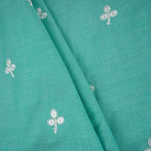 Teal Green Floral Embroidery South Cotton Fabric ZA-30589 - TradeUNO