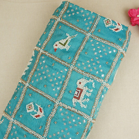 Sky Blue Sequins Cutdana embroidery Tissue Fabric AC-29212