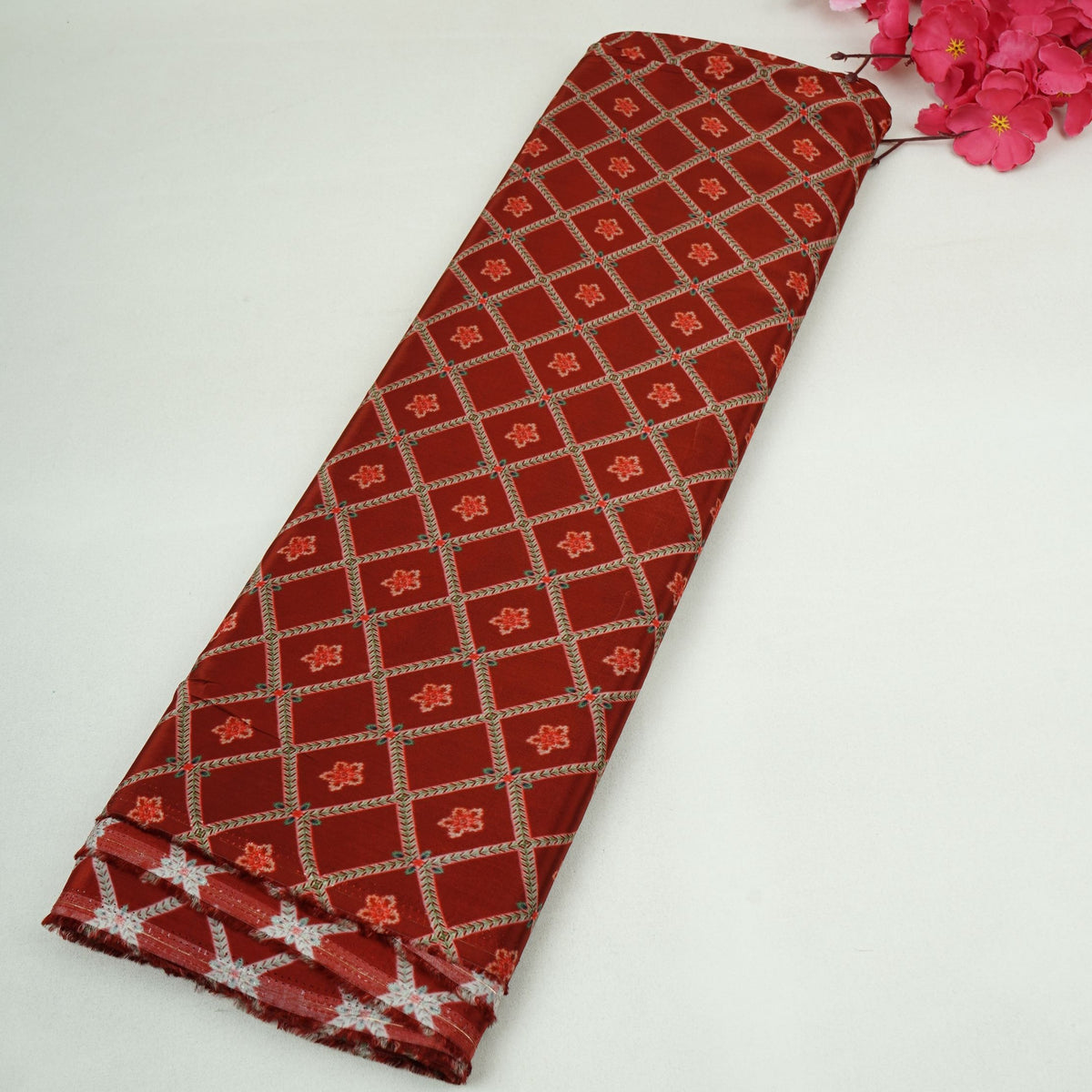 Brown Buti Print Natural Crepe Fabric SN-34944