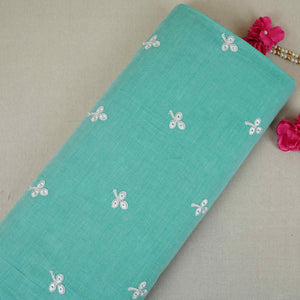 Teal Green Floral Embroidery South Cotton Fabric ZA-30589 - TradeUNO