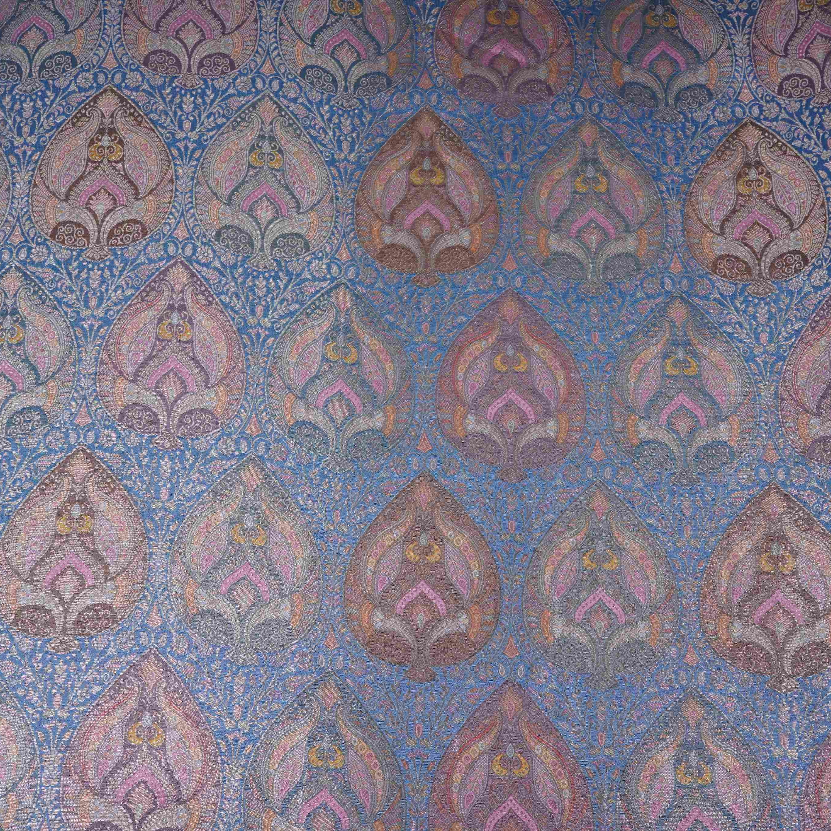 Cobalt Blue Jamawar Dola Jacquard Fabric SGS-30714 - TradeUNO