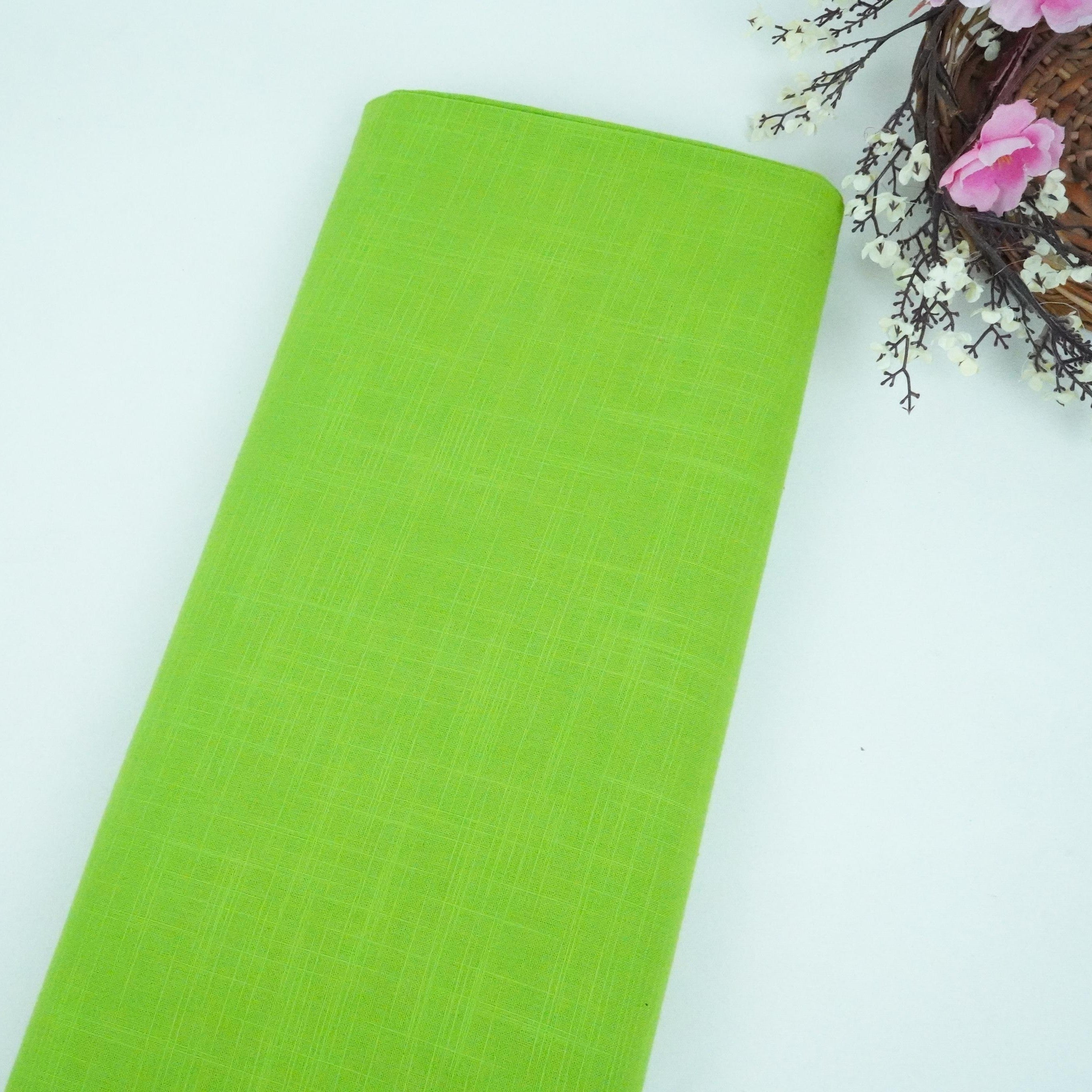 Parrot Green Solid Cotton Linen Slub Fabric SG-30363 - TradeUNO