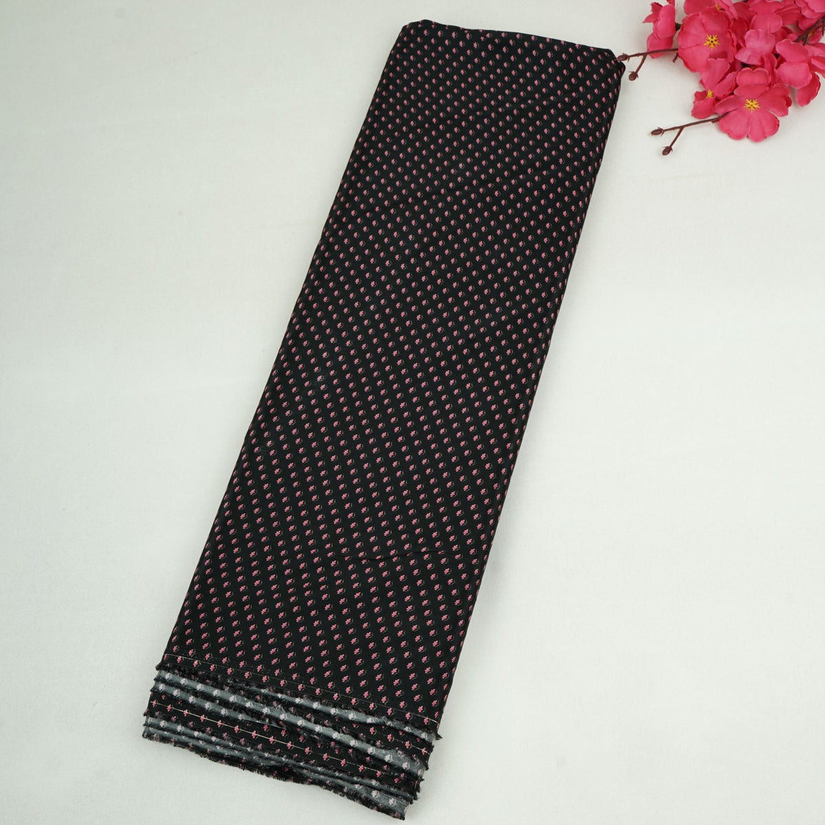 Black Buti Print Natural Crepe Fabric SN-34940