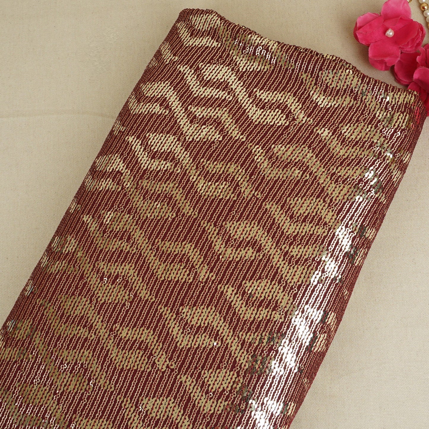 Maroon Sequins embroidery Georgette Fabric WI-29171