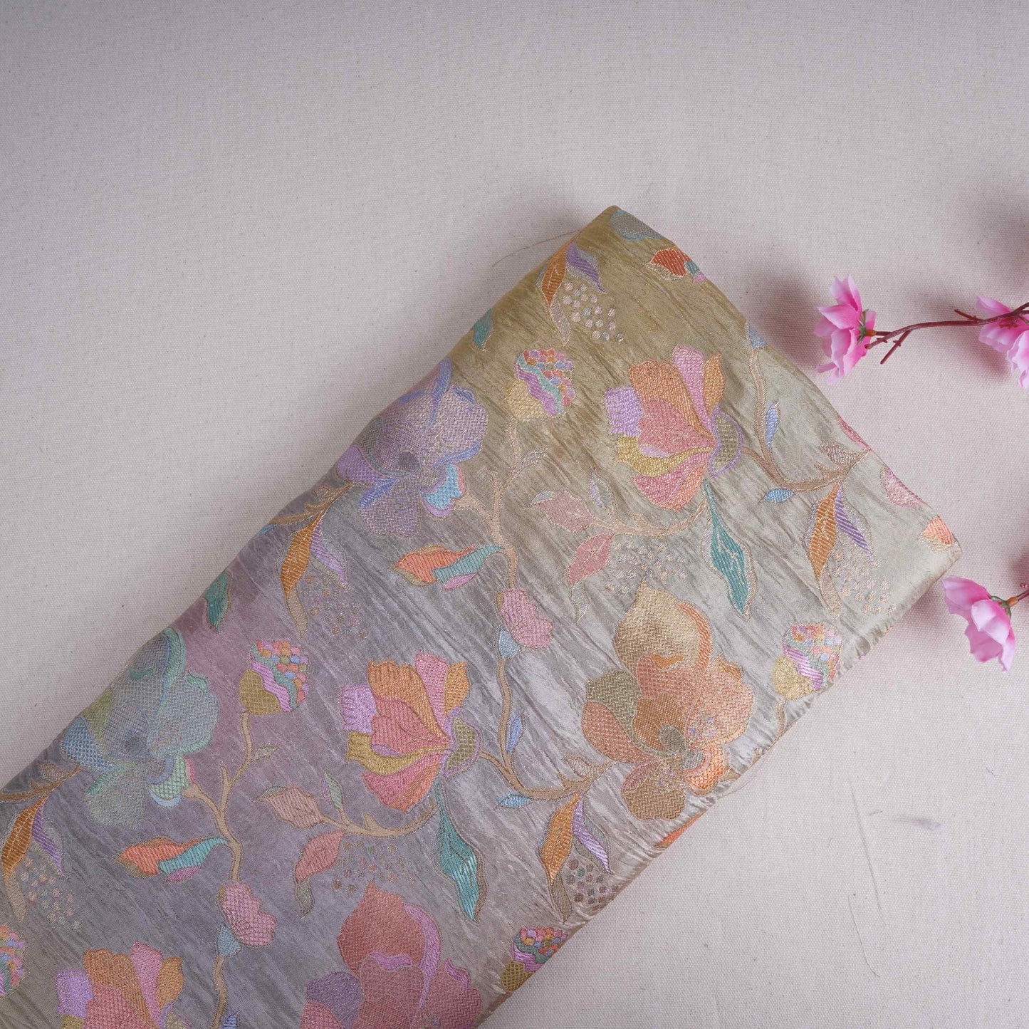 Antique Gold Floral Jaal Dola Jacquard Fabric SGS-30707