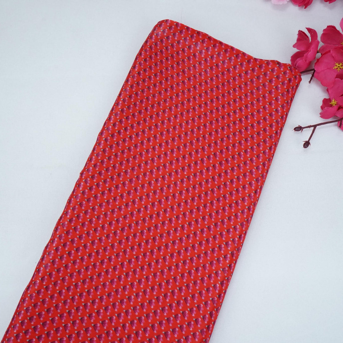 Red Buti Print Natural Crepe Fabric SN-34942