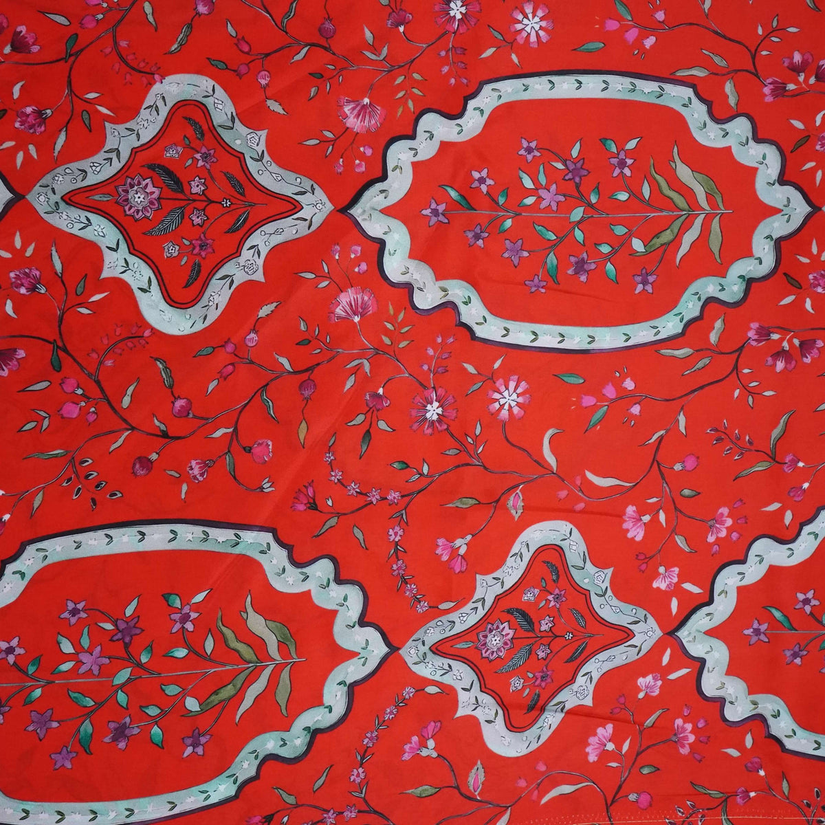 Red Floral Print Natural Crepe Fabric SN-34941