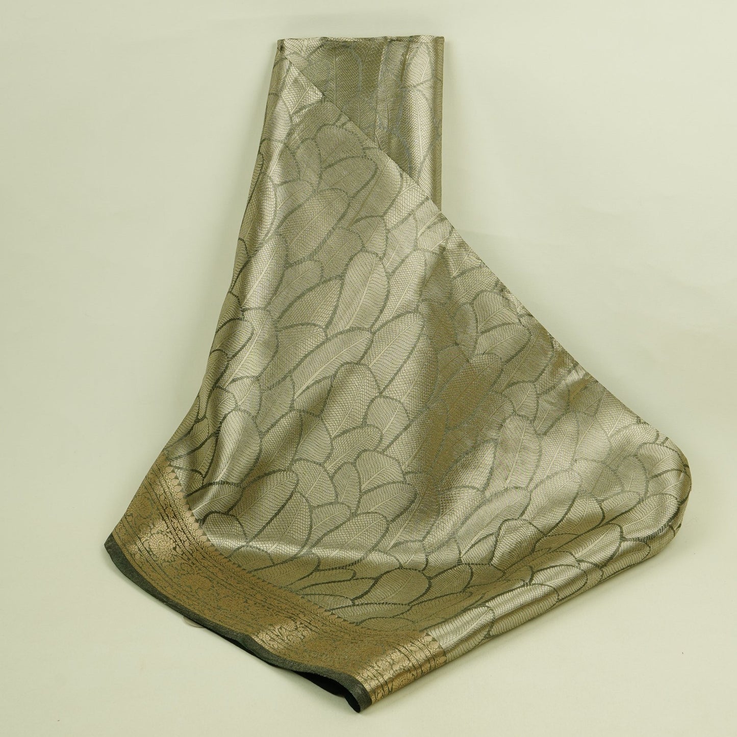 Dark Green & Silver Gold Zari Work Tissue Fabric CW-32595