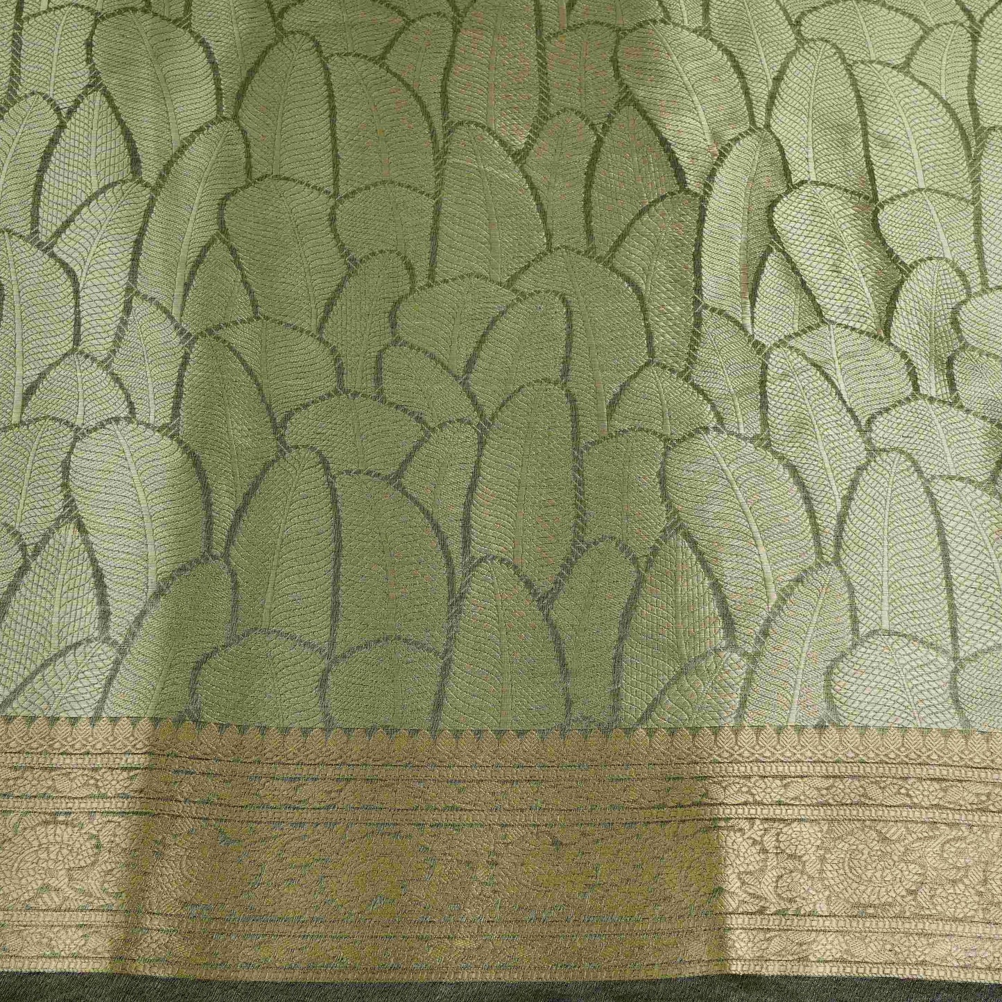 Dark Green & Silver Gold Zari Work Tissue Fabric CW-32595