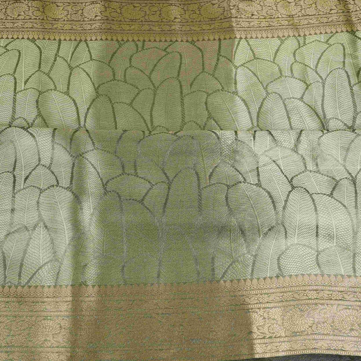 Dark Green & Silver Gold Zari Work Tissue Fabric CW-32595