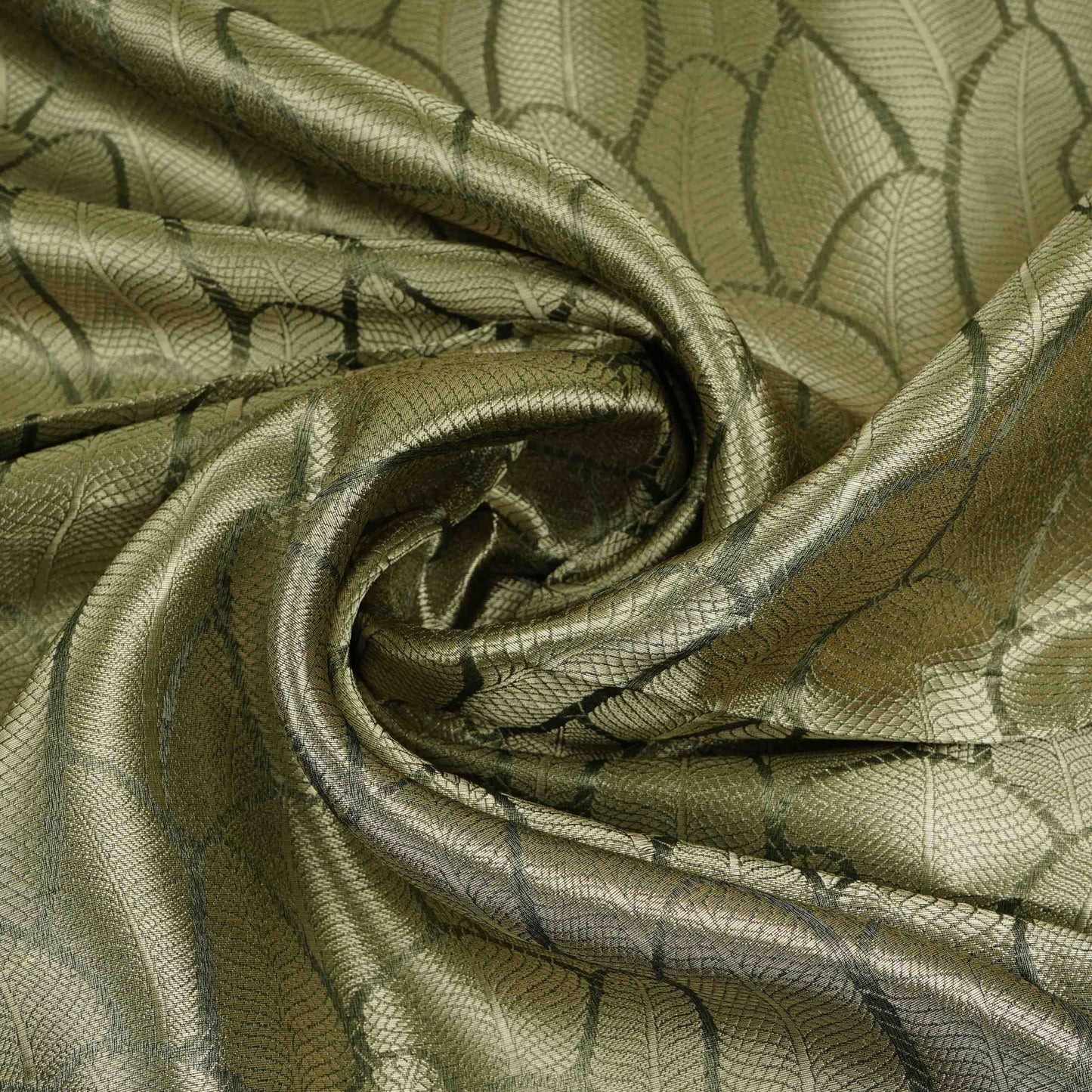 Dark Green & Silver Gold Zari Work Tissue Fabric CW-32595