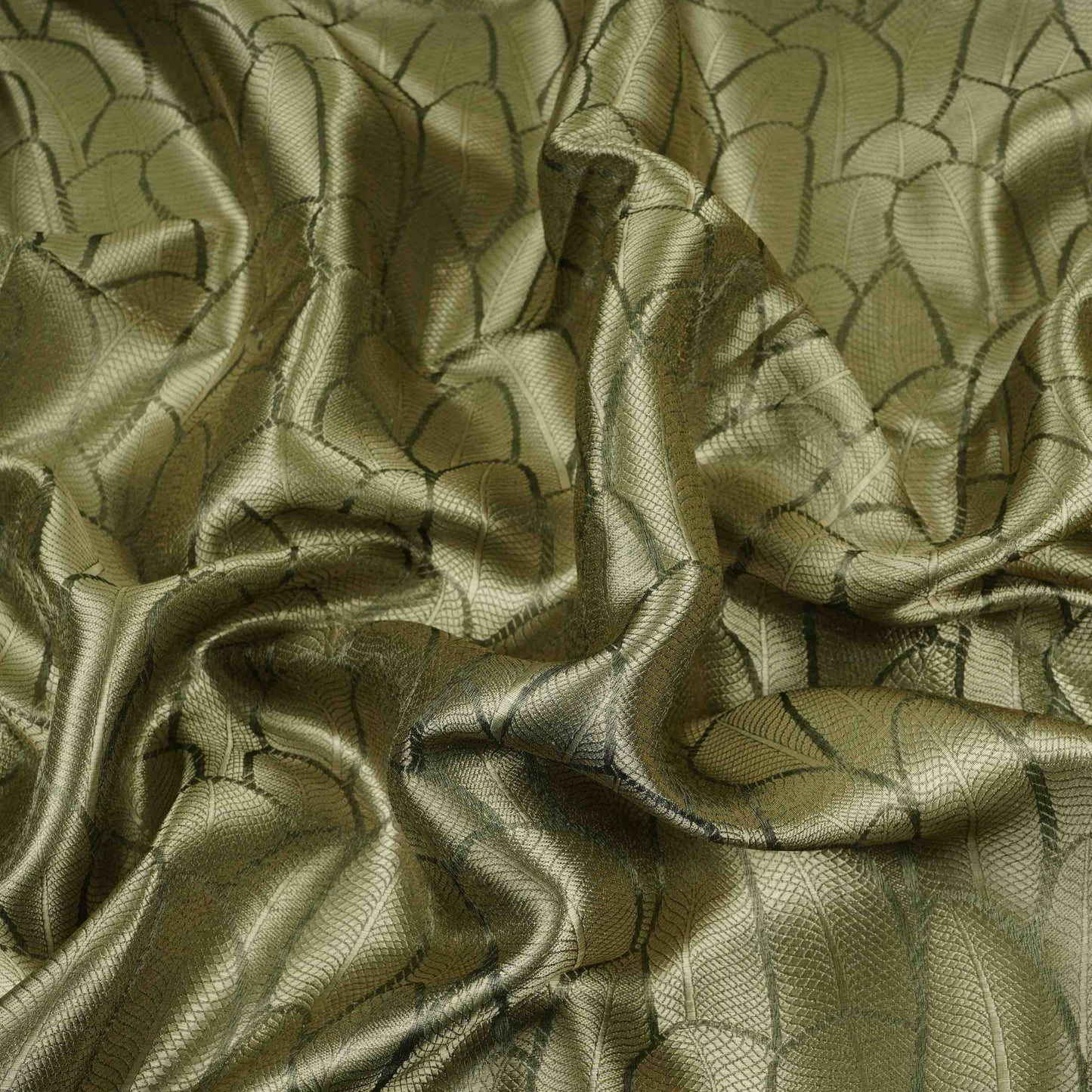 Dark Green & Silver Gold Zari Work Tissue Fabric CW-32595