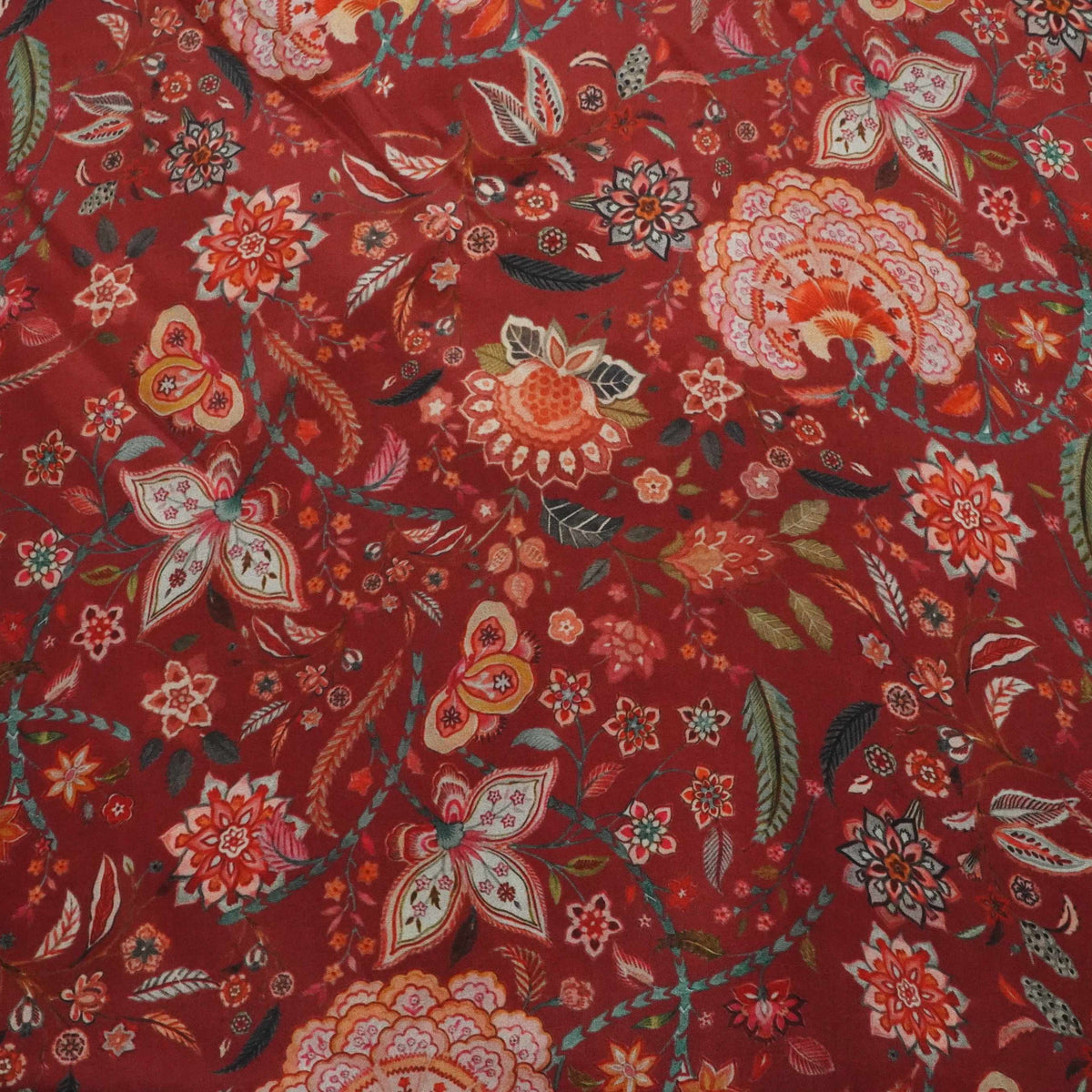 Brown Floral Print Natural Crepe Fabric SN-34943