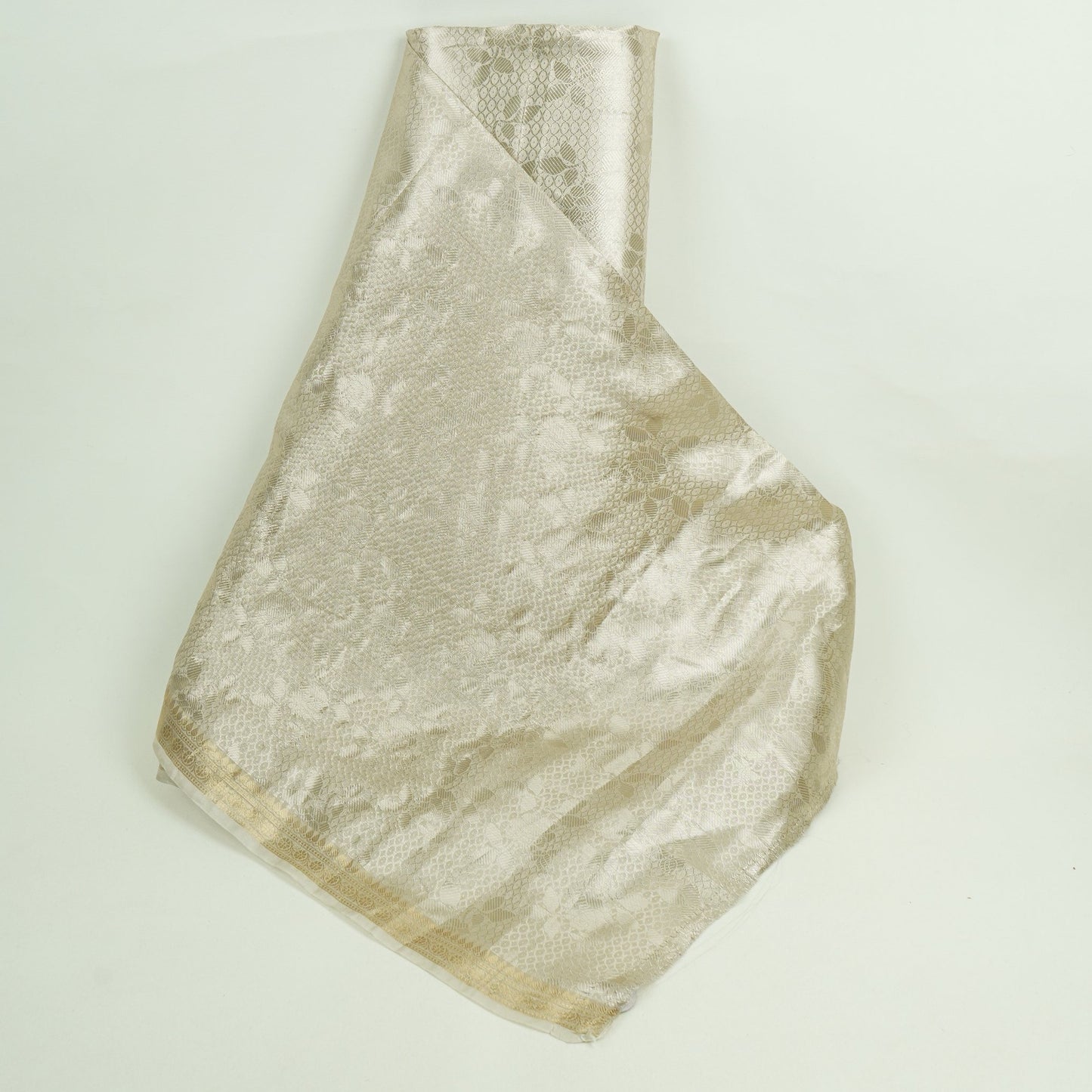 Silver Gold Floral Jaal Tissue Fabric CW-32600