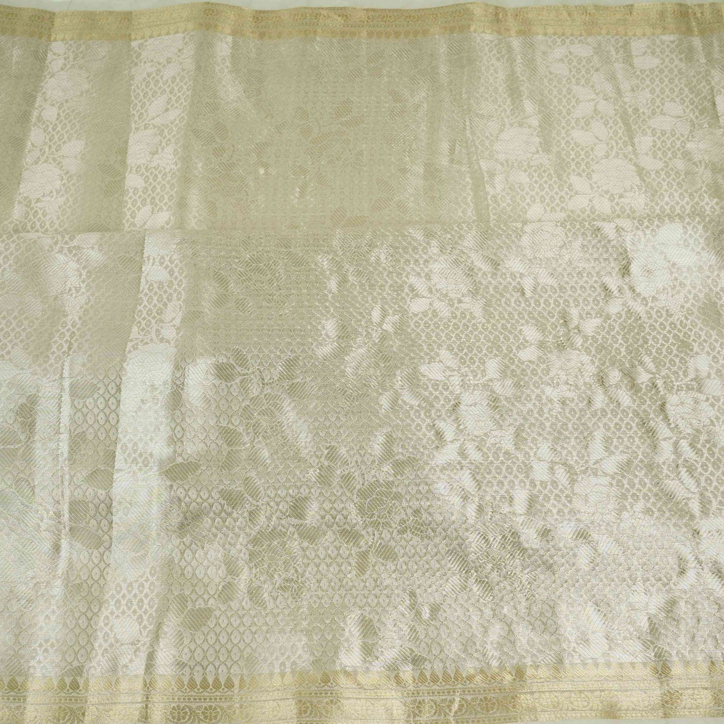 Silver Gold Floral Jaal Tissue Fabric CW-32600