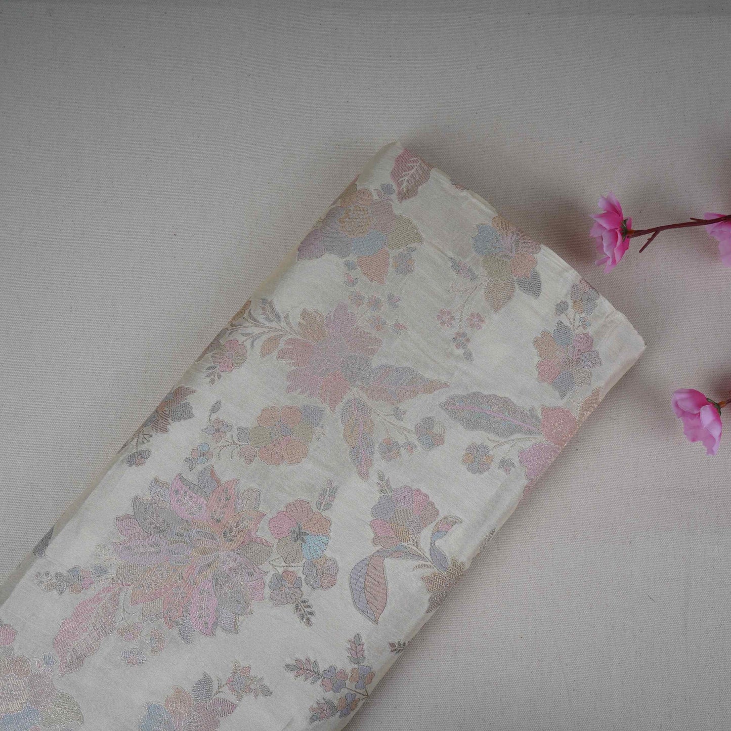 Mint Ivory Floral Jaal Dola Jacquard Fabric SGS-30708