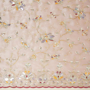 Pink Floral Zari Embroidery Tissue Organza Fabric AF-28990 - TradeUNO