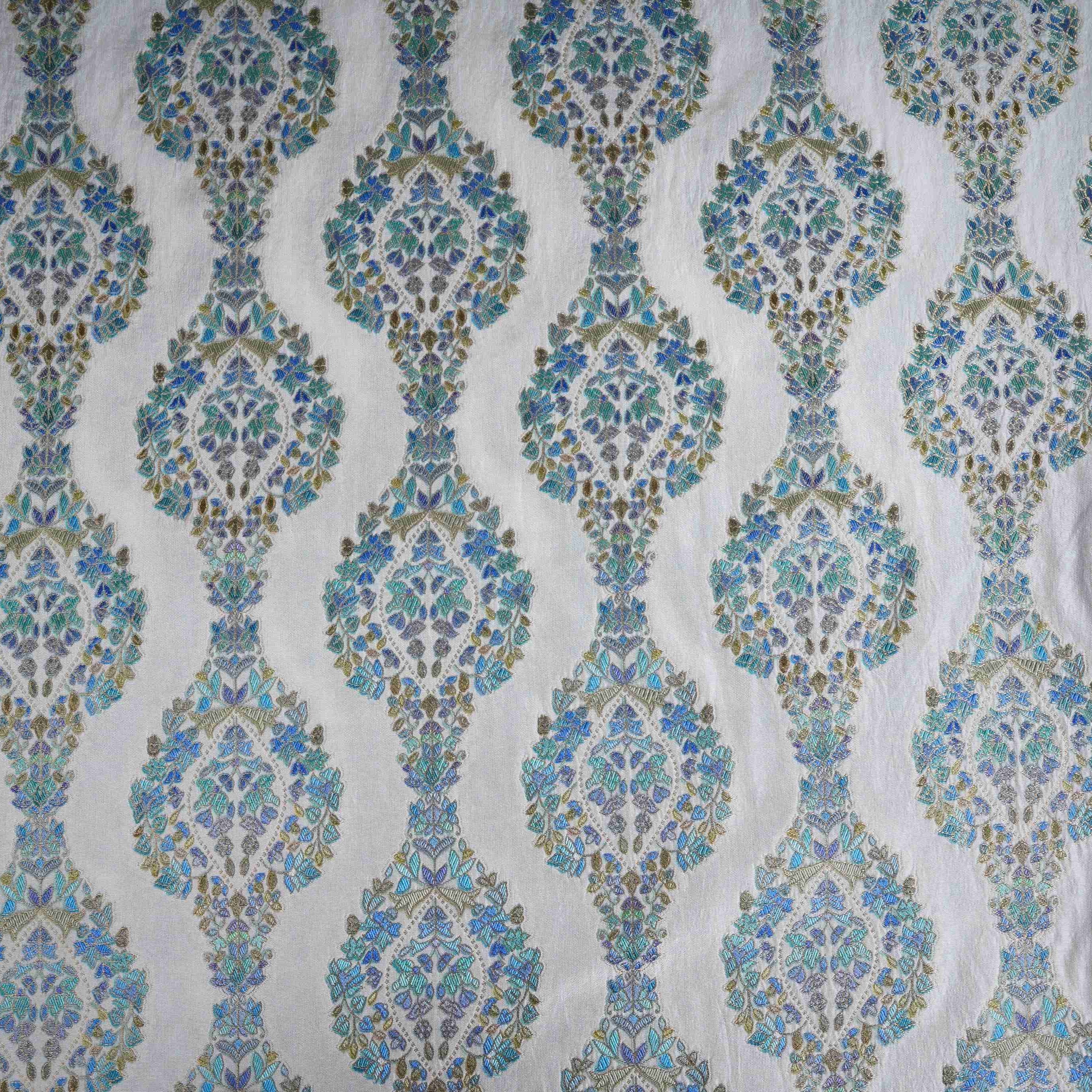 Ivory Meenakari Dola Jacquard Fabric SGS-30712 - TradeUNO