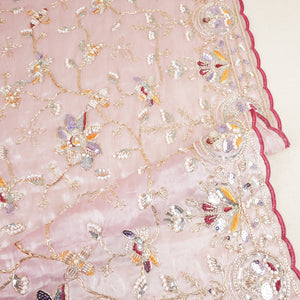 Pink Floral Zari Embroidery Tissue Organza Fabric AF-28990 - TradeUNO