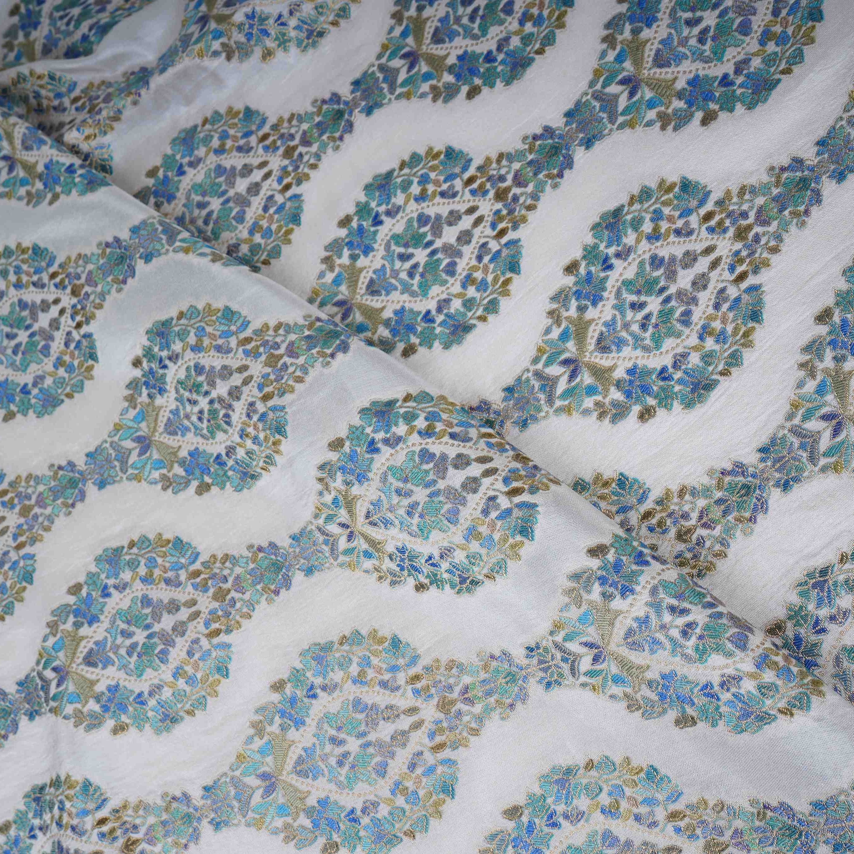 Ivory Meenakari Dola Jacquard Fabric SGS-30712 - TradeUNO