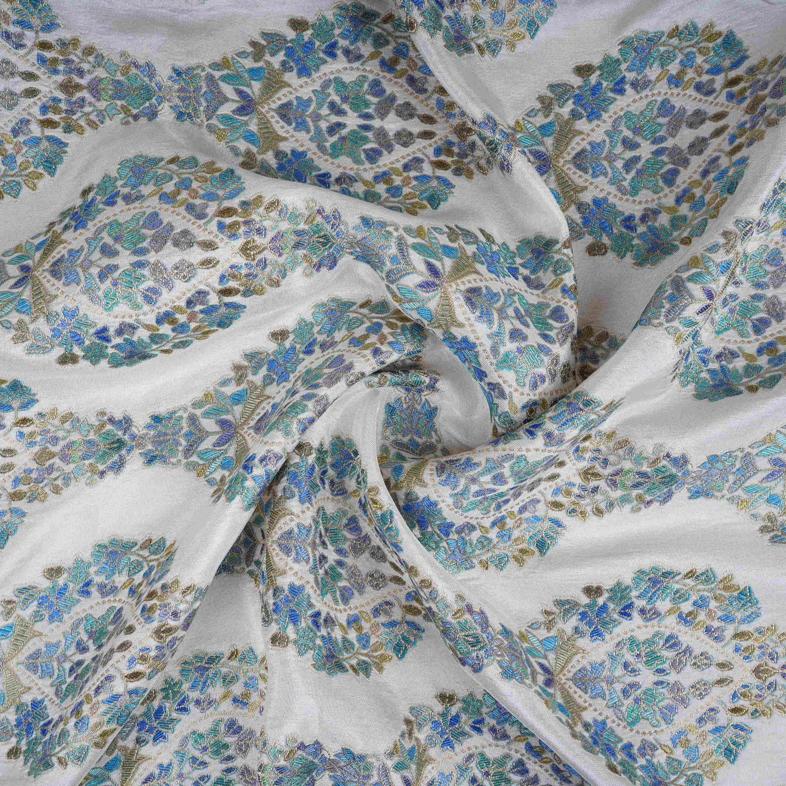Ivory Meenakari Dola Jacquard Fabric SGS-30712 - TradeUNO