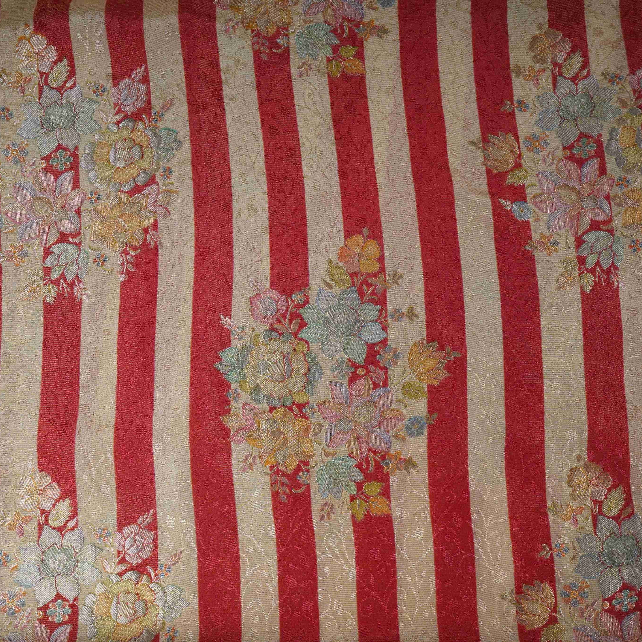 Maroon Stripes Meenakari Floral Pure Tissue Fabric SGS-30719 - TradeUNO