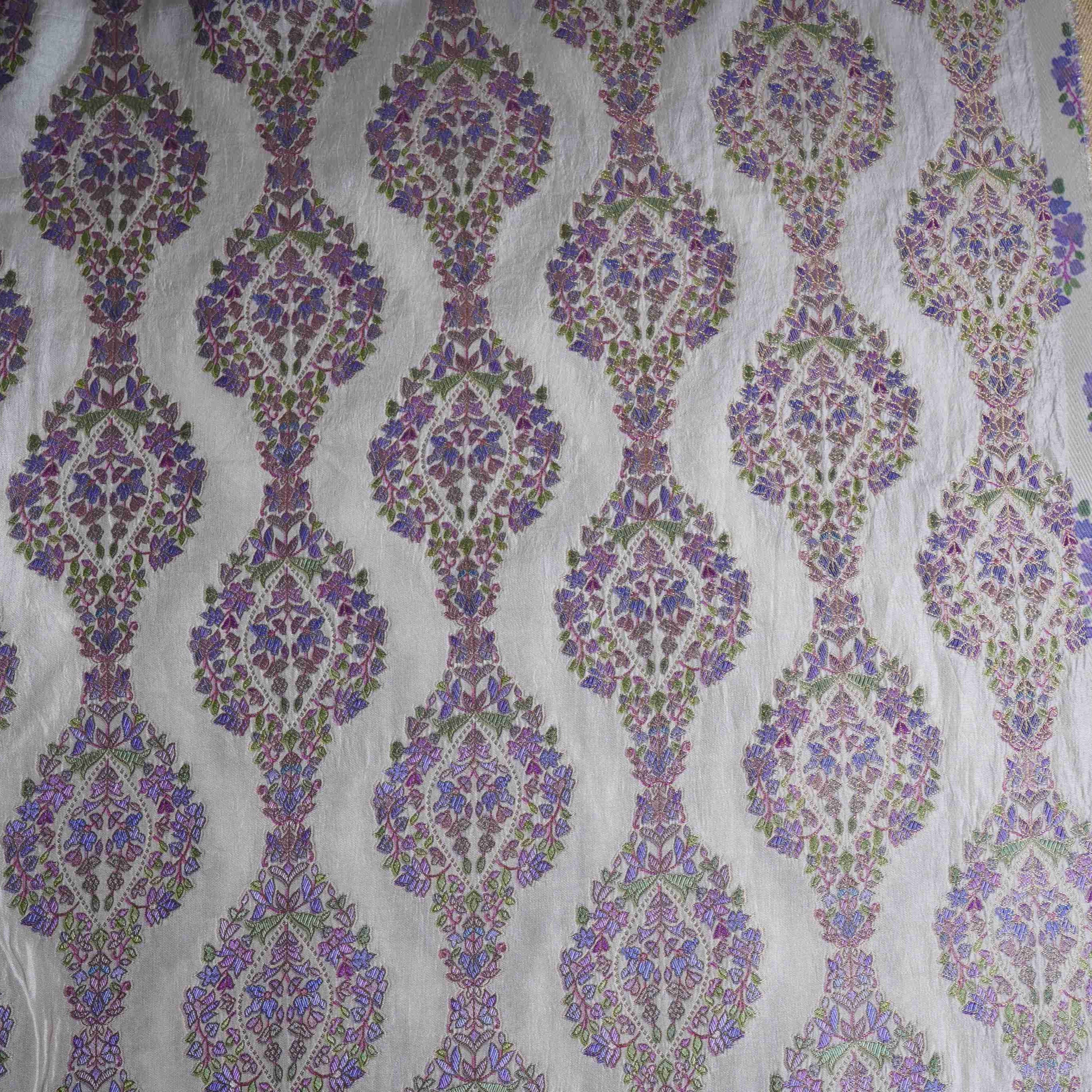 Off White Meenakari Dola Jacquard Fabric SGS-30710 - TradeUNO