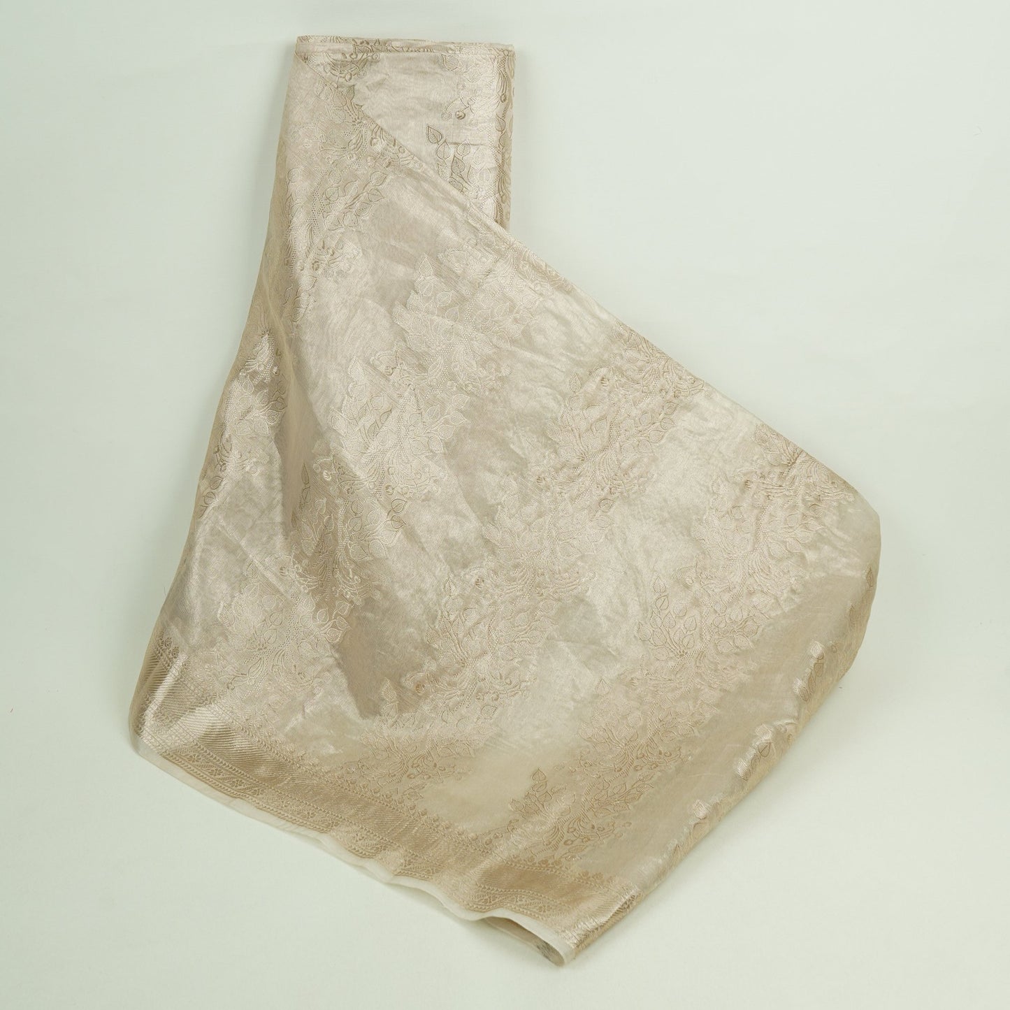 Golden With Silver Zari Work Tissue Fabric CW-32591