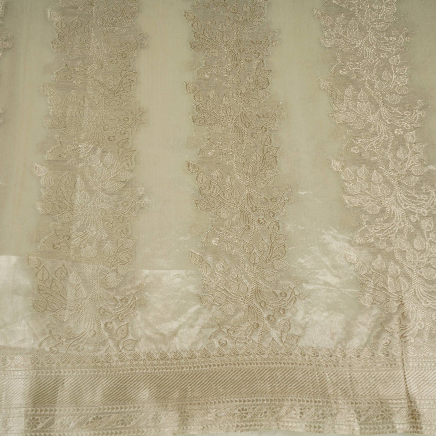 Golden With Silver Zari Work Tissue Fabric CW-32591