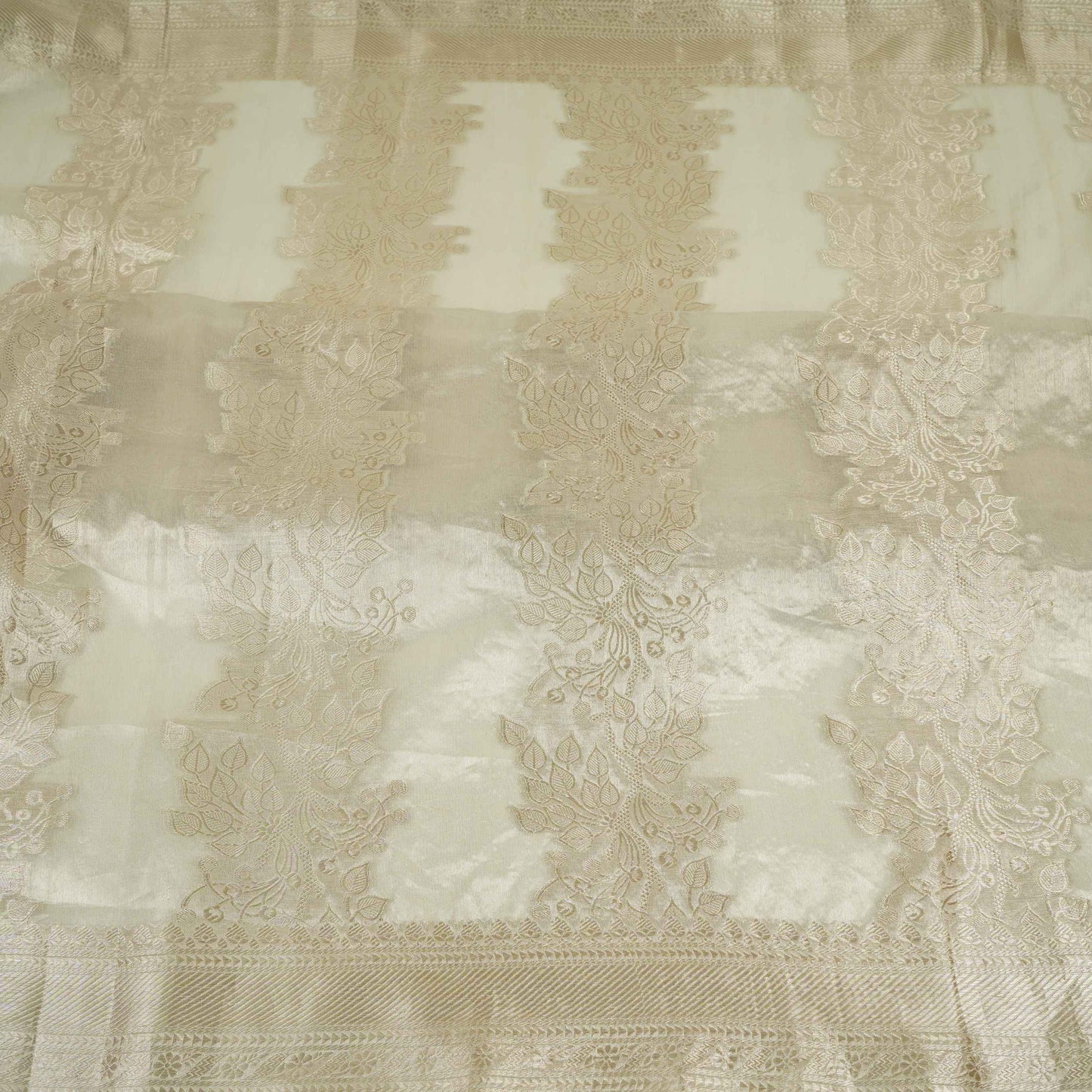 Golden With Silver Zari Work Tissue Fabric CW-32591