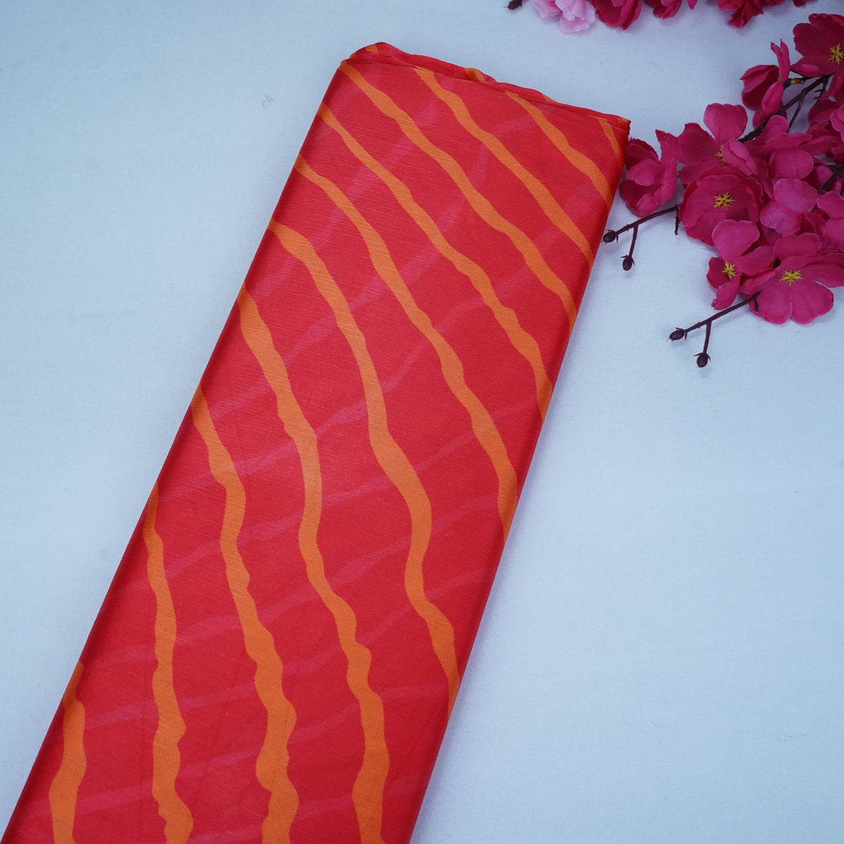 Red Leheriya Print Satin Chiffon Fabric VP-34938